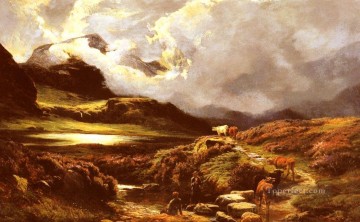  pastores Obras - Ganado y arrieros en un paisaje de ruta Sidney Richard Percy Mountain